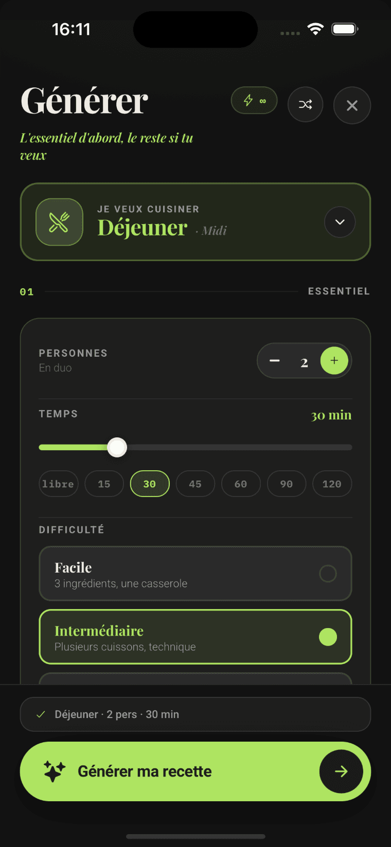 Génération de recette par l'IA Frizz